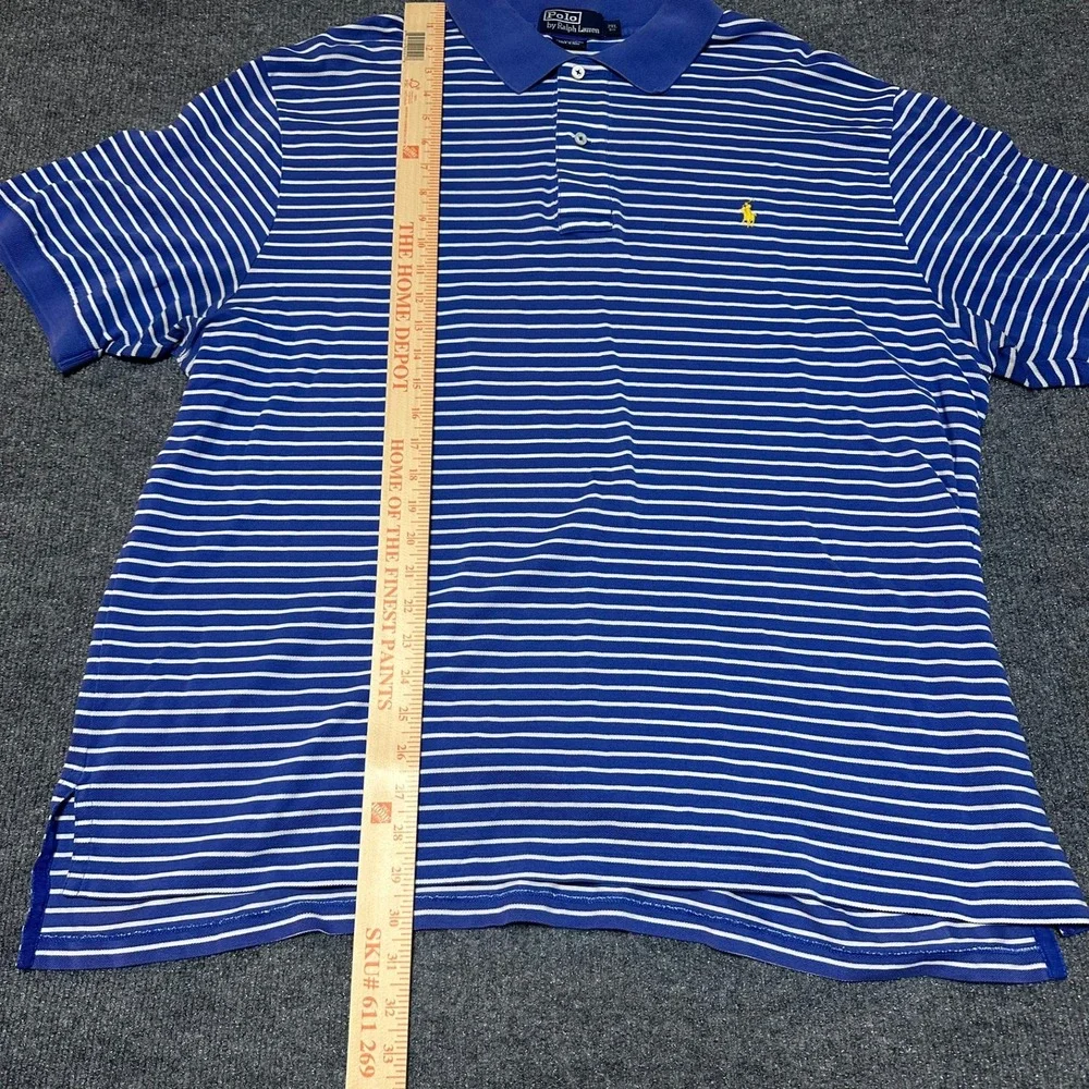 Polo Ralph Lauren Mens 2XL Big Pima Cotton Striped Polo Shirt Blue White Yellow
